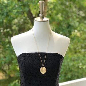 Long Gold Leaf Pendant Necklace